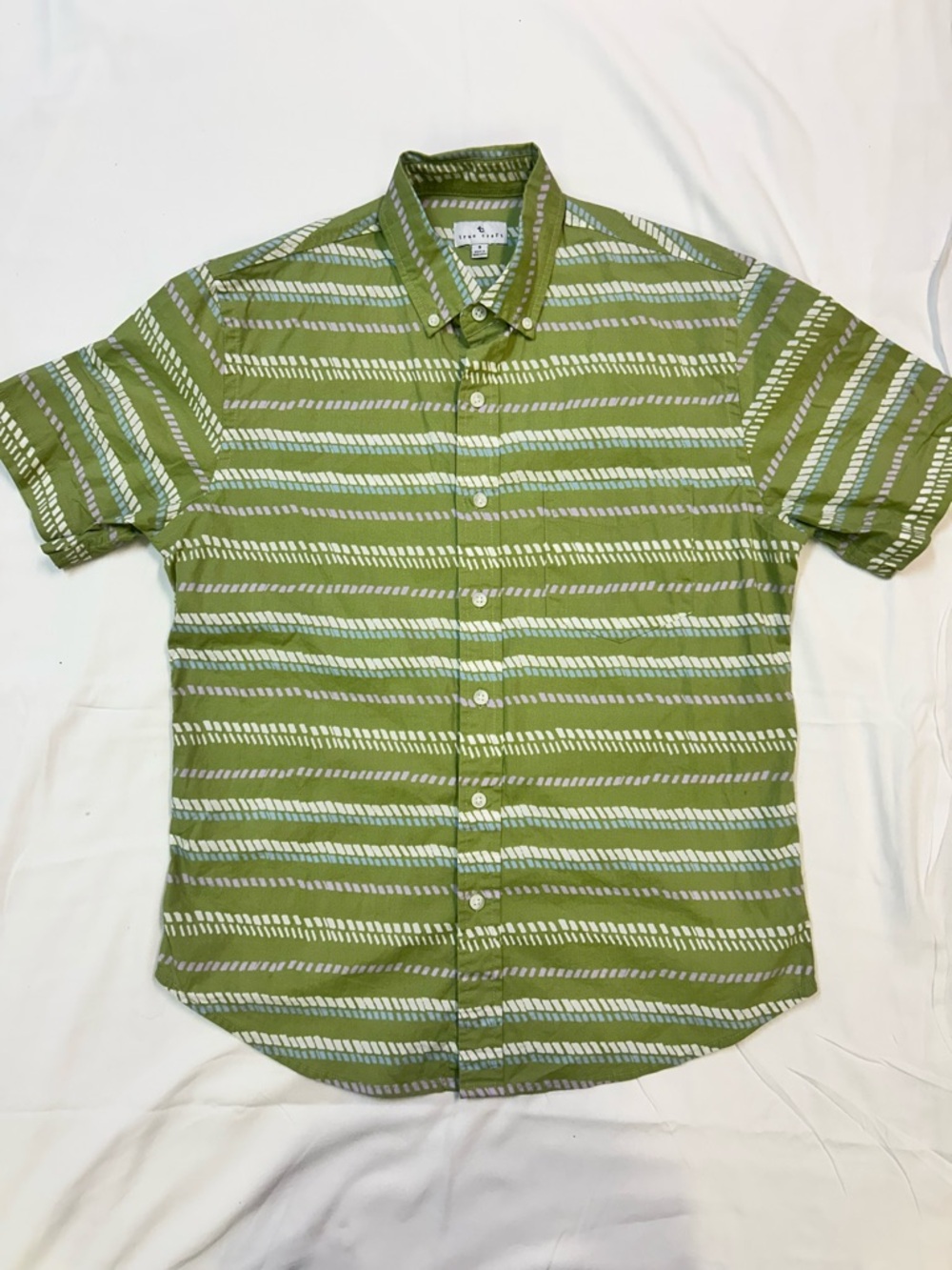 True Craft Green Striped Short-Sleeve Button-Up Shirt